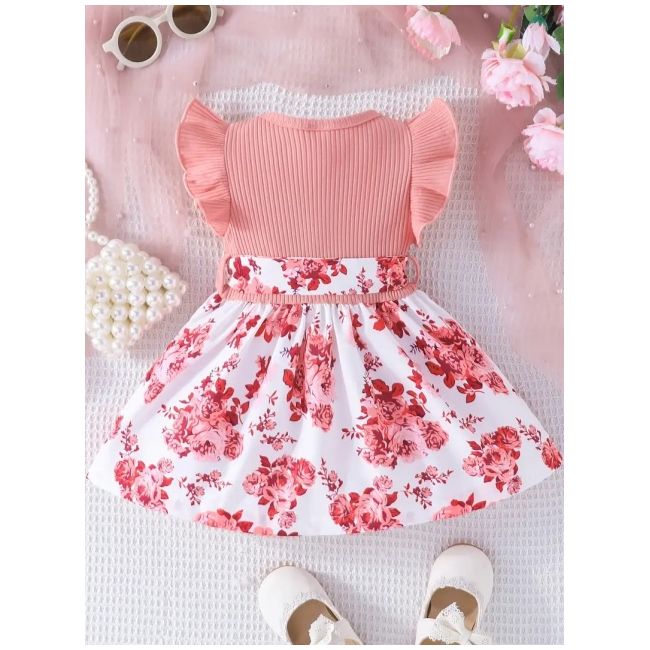 Rochita roz pudra cu imprimeu floral mbtu126-r2
