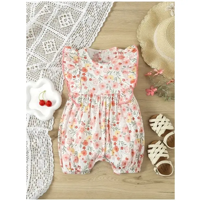 Salopeta alba cu floricele roz pudra mdtu136-r2