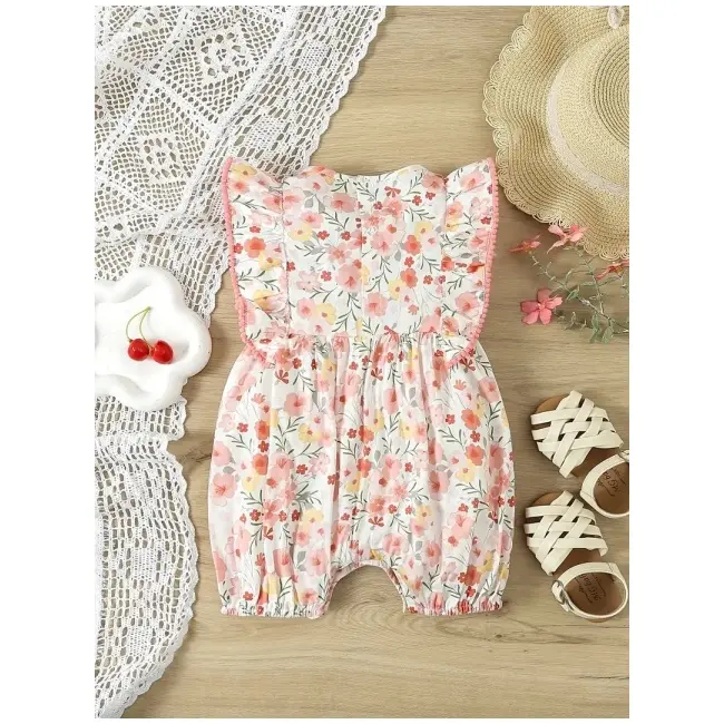 Salopeta alba cu floricele roz pudra mdtu136-r2