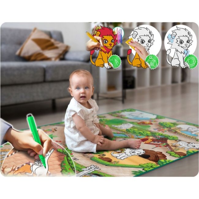 Salteluta de joaca 120 x 92 x 0.3 cm si un set de 80 markere colorate ricokids - zoo edeedi734400-791201