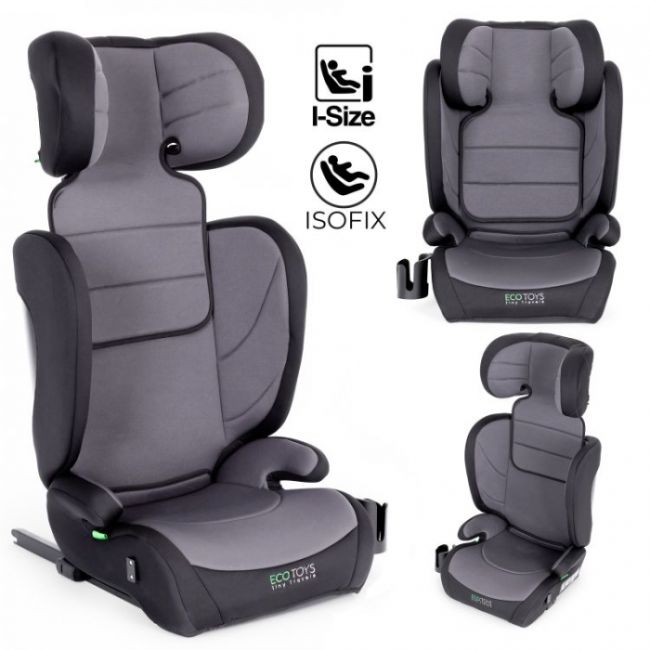 Scaun auto cu isofix ecotoys, grupa 100-150 cm, i-size, omologare r129/03 - gri edeedic026