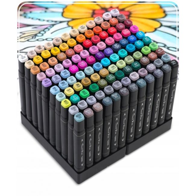 Set de 120 markere colorate cu alcool, varf dublu, nukido nk-913 edeedi791300