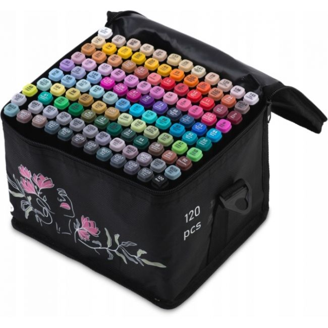 Set de 120 markere colorate cu alcool, varf dublu, nukido nk-913 edeedi791300