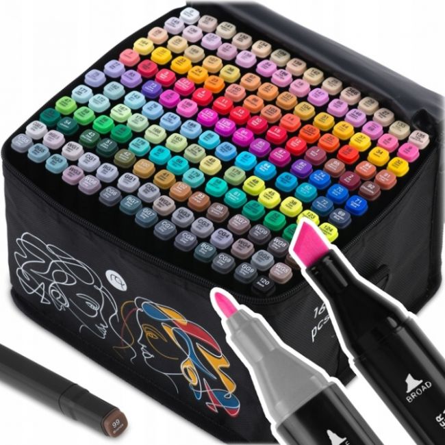 Set de 168 markere colorate cu alcool, varf dublu, nukido nk-914 edeedi791400