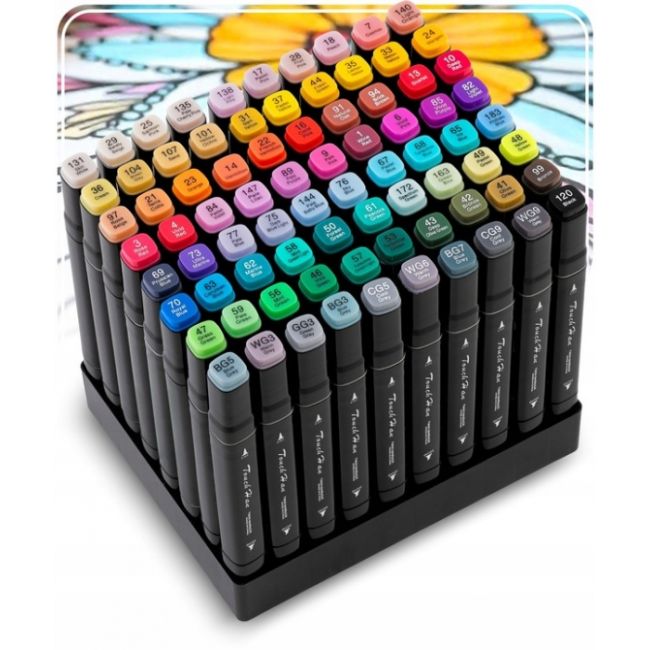Set de 80 markere colorate cu alcool, varf dublu, nukido nk-912 edeedi791200