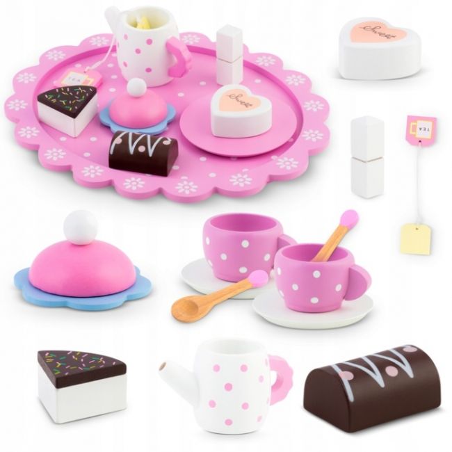 Set din lemn pentru servit ceaiul ricokids rk-869 - roz edeedi786900