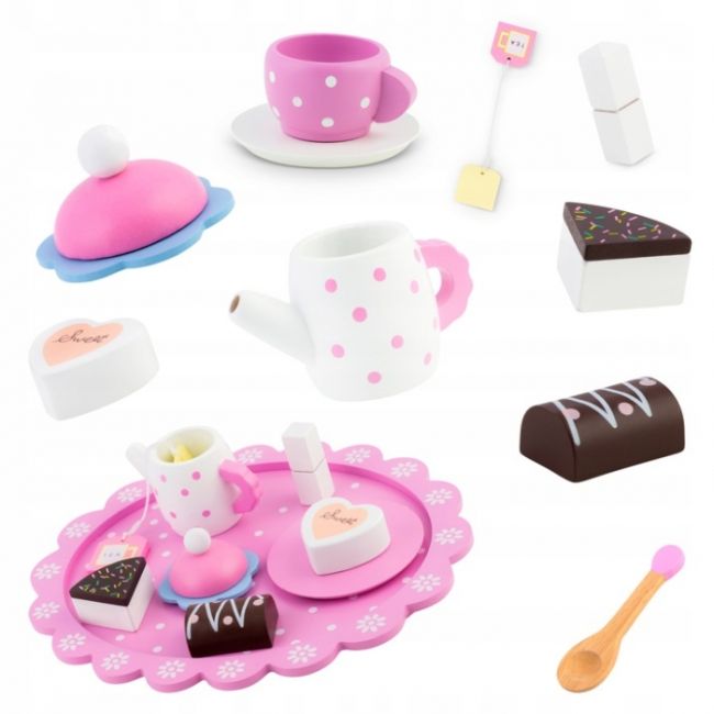 Set din lemn pentru servit ceaiul ricokids rk-869 - roz edeedi786900