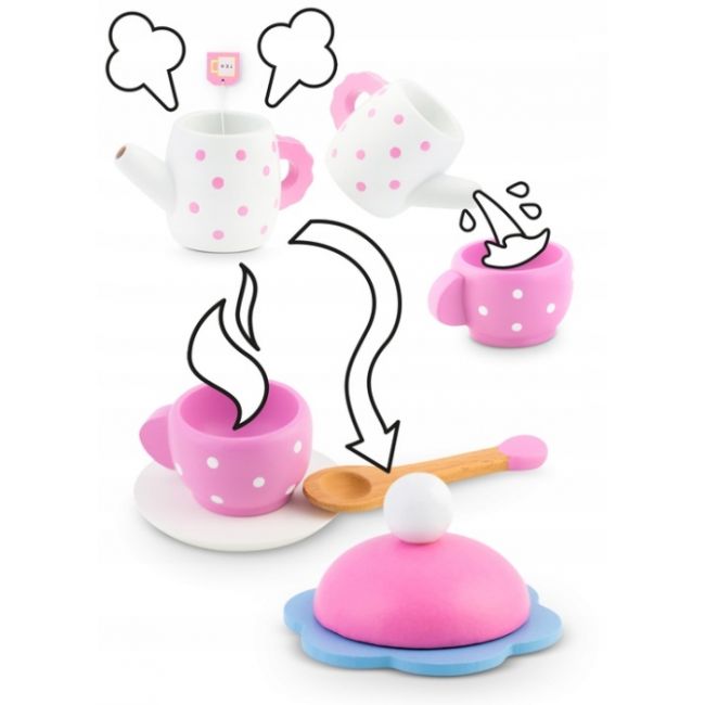 Set din lemn pentru servit ceaiul ricokids rk-869 - roz edeedi786900