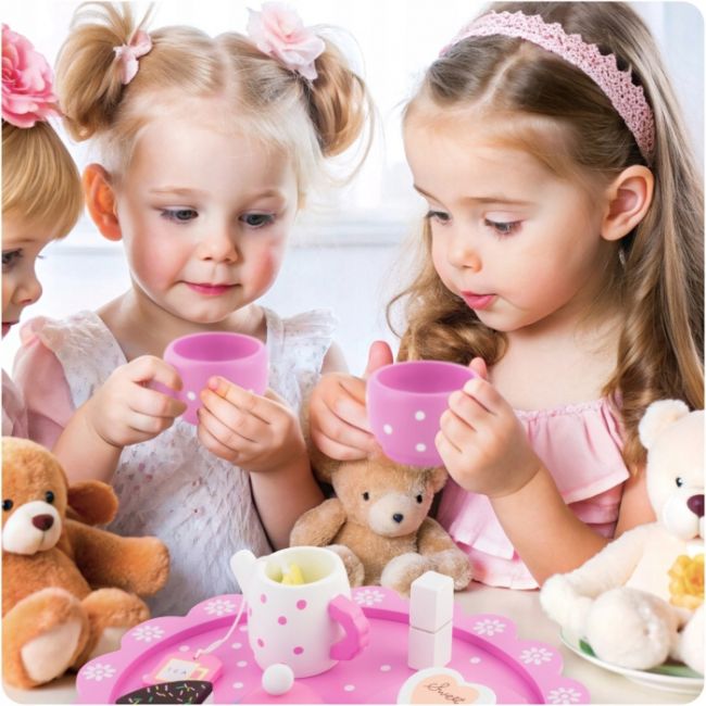 Set din lemn pentru servit ceaiul ricokids rk-869 - roz edeedi786900