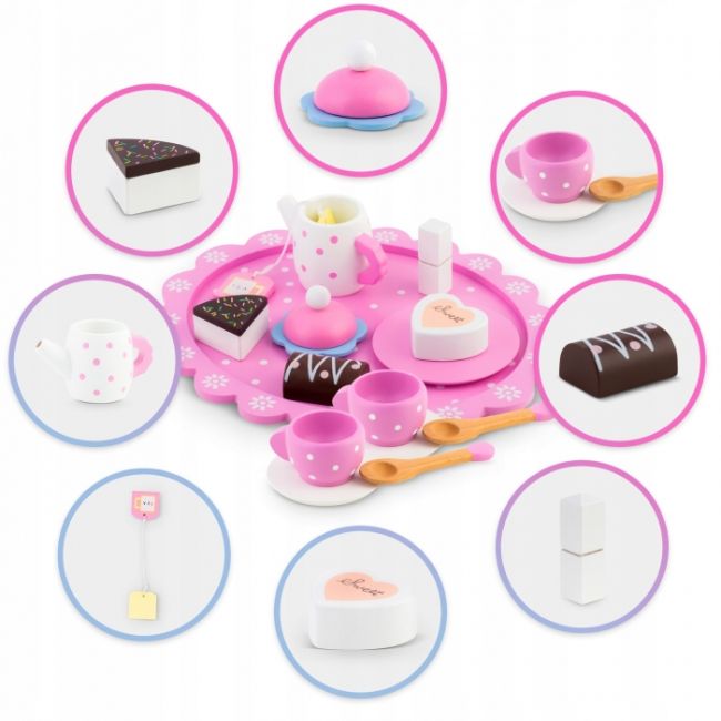 Set din lemn pentru servit ceaiul ricokids rk-869 - roz edeedi786900