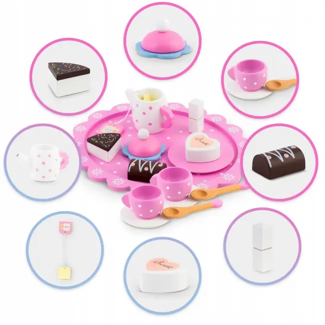 Set din lemn pentru servit ceaiul ricokids rk-869 - roz edeedi786900