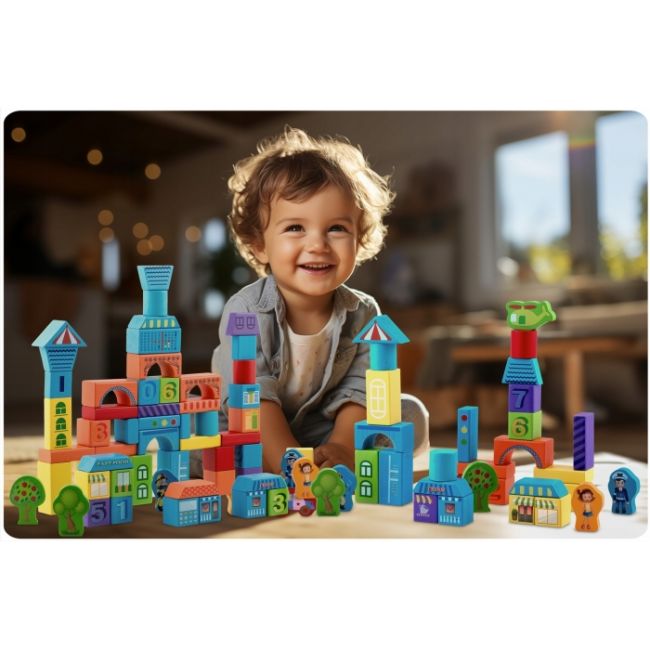 Set educational cu blocuri din lemn, 100 bucati, ricokids rk-871 - orasel edeedi787101