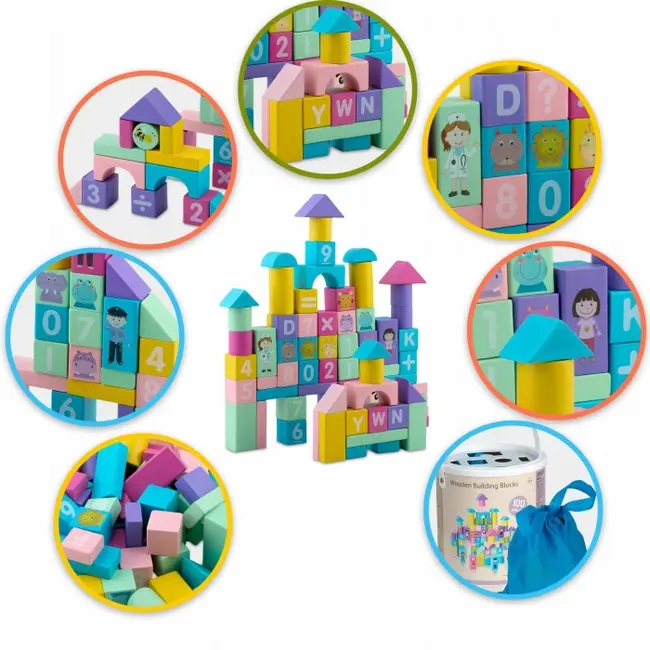 Set educational cu blocuri din lemn, 100 bucati, ricokids rk-871 edeedi787100