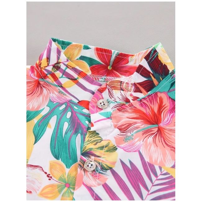 Set tropical de vara pentru baieti – camasa colorata si pantaloni bej mdtu135-r2