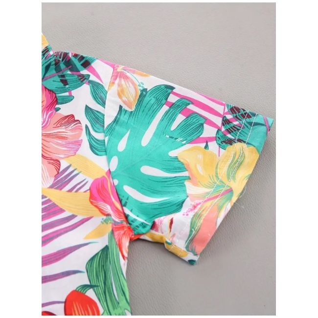 Set tropical de vara pentru baieti – camasa colorata si pantaloni bej mdtu135-r2