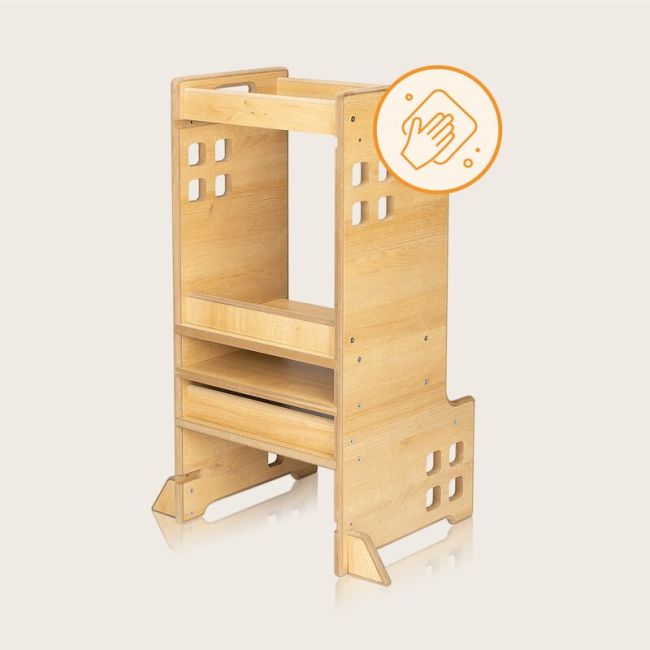 Turn de invatare Montessori, Lionelo, Cass, Functie de raft pentru carti, Pana la 30 kg, 12 luni - 6 ani, Din MDF si furnir, 3 trepte de inaltime, Alb BYNLO-CASS_WHITE