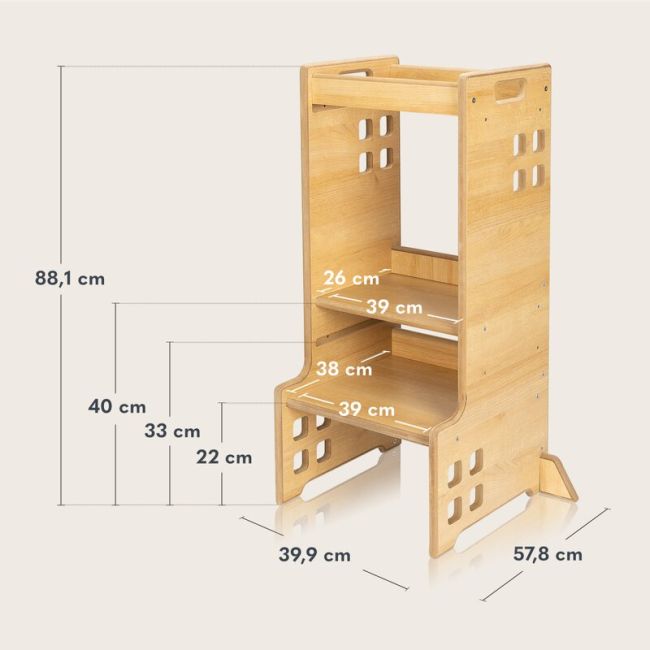 Turn de invatare Montessori, Lionelo, Cass, Functie de raft pentru carti, Pana la 30 kg, 12 luni - 6 ani, Din MDF si furnir, 3 trepte de inaltime, Alb BYNLO-CASS_WHITE
