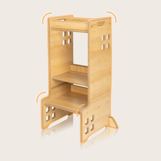 Turn de invatare Montessori, Lionelo, Cass, Functie de raft pentru carti, Pana la 30 kg, 12 luni - 6 ani, Din MDF si furnir, 3 trepte de inaltime, Alb BYNLO-CASS_WHITE