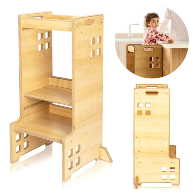 Turn de invatare Montessori, Lionelo, Cass, Functie de raft pentru carti, Pana la 30 kg, 12 luni - 6 ani, Din MDF si furnir, 3 trepte de inaltime, Alb BYNLO-CASS_WHITE
