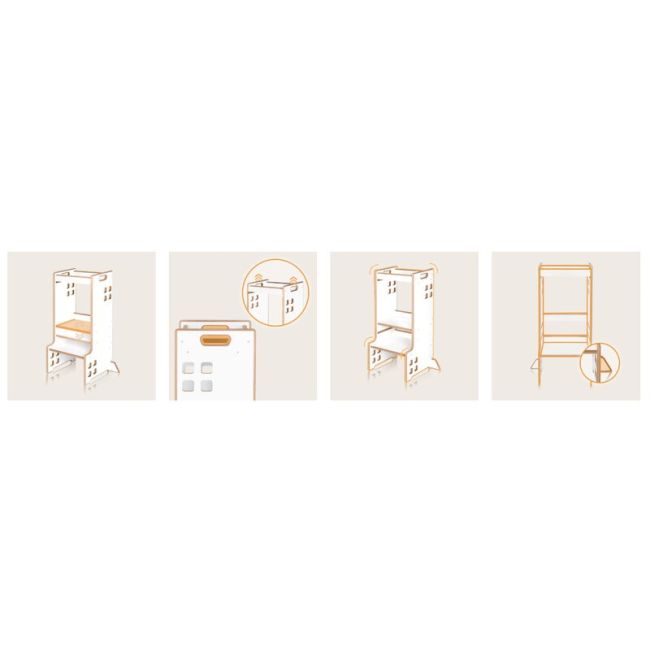 Turn de invatare Montessori, Lionelo, Cass, Functie de raft pentru carti, Pana la 30 kg, 12 luni - 6 ani, Din MDF si furnir, 3 trepte de inaltime, Alb BYNLO-CASS_WHITE