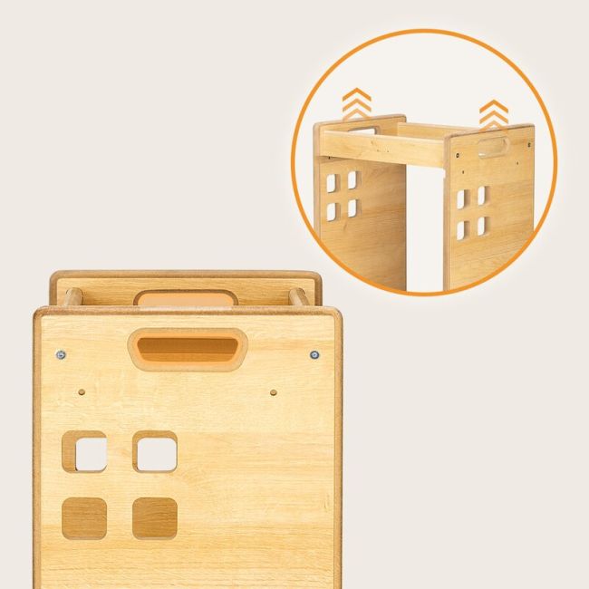 Turn de invatare Montessori, Lionelo, Cass, Functie de raft pentru carti, Pana la 30 kg, 12 luni - 6 ani, Din MDF si furnir, 3 trepte de inaltime, Natur BYNLO-CASS_NATURAL