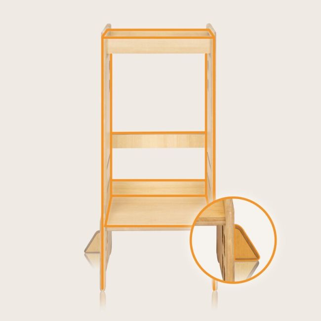 Turn de invatare Montessori, Lionelo, Cass, Functie de raft pentru carti, Pana la 30 kg, 12 luni - 6 ani, Din MDF si furnir, 3 trepte de inaltime, Natur BYNLO-CASS_NATURAL
