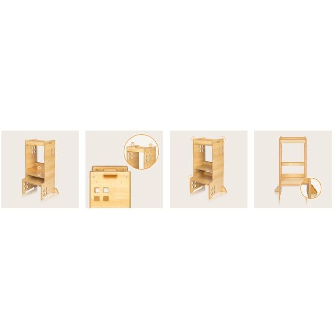 Turn de invatare Montessori, Lionelo, Cass, Functie de raft pentru carti, Pana la 30 kg, 12 luni - 6 ani, Din MDF si furnir, 3 trepte de inaltime, Natur BYNLO-CASS_NATURAL