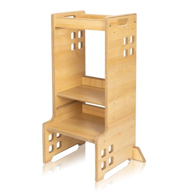 Turn de invatare Montessori, Lionelo, Cass, Functie de raft pentru carti, Pana la 30 kg, 12 luni - 6 ani, Din MDF si furnir, 3 trepte de inaltime, Natur BYNLO-CASS_NATURAL