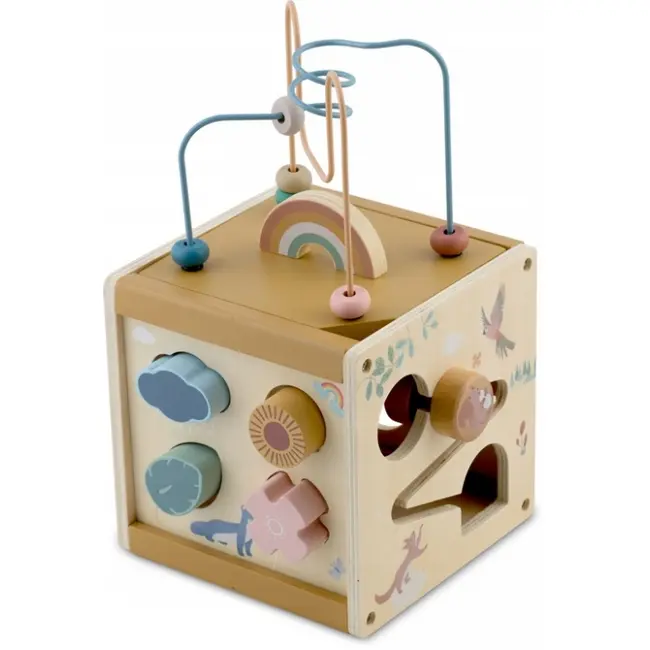Cub educational din lemn cu diverse activitati, 15.5 x 17 cm, nukido nk-861 edeedi786100