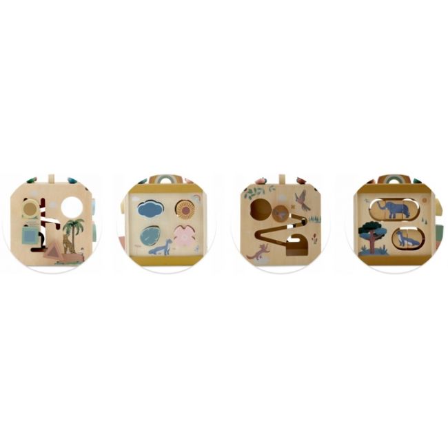 Cub educational din lemn cu diverse activitati, 15.5 x 17 cm, nukido nk-861 edeedi786100