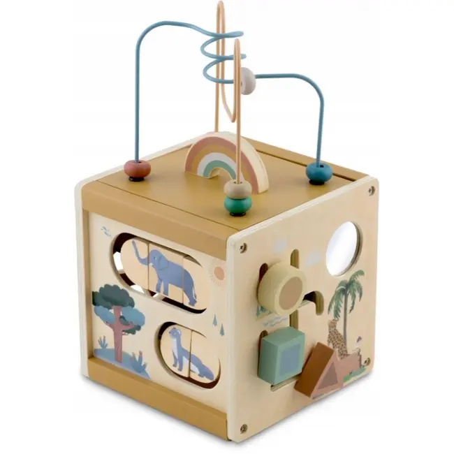 Cub educational din lemn cu diverse activitati, 15.5 x 17 cm, nukido nk-861 edeedi786100