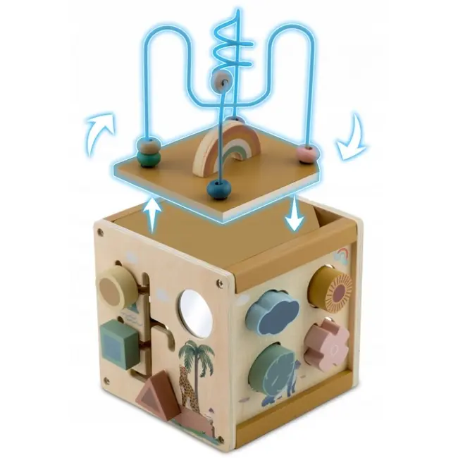 Cub educational din lemn cu diverse activitati, 15.5 x 17 cm, nukido nk-861 edeedi786100