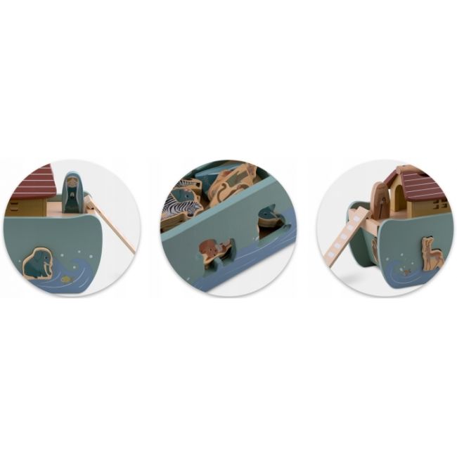 Jucarie educativa arca lui noe din lemn cu animalute, 17.5 x 13.5 x 20 cm, nukido nk-862 edeedi786200