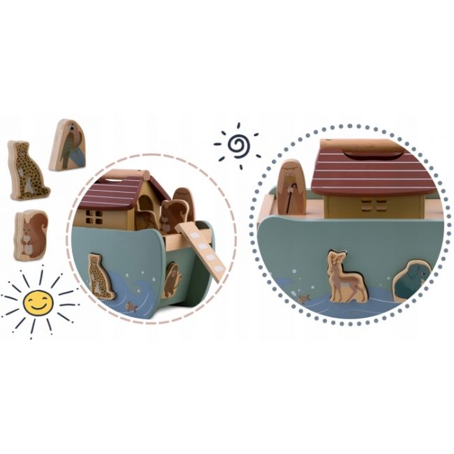Jucarie educativa arca lui noe din lemn cu animalute, 17.5 x 13.5 x 20 cm, nukido nk-862 edeedi786200