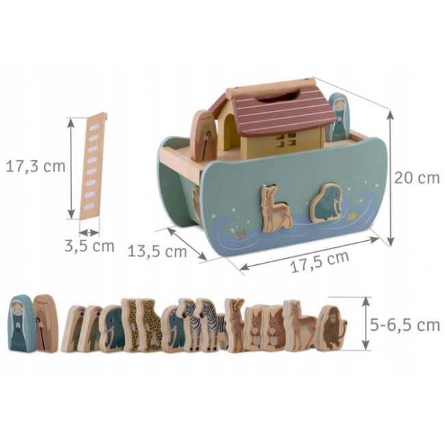 Jucarie educativa arca lui noe din lemn cu animalute, 17.5 x 13.5 x 20 cm, nukido nk-862 edeedi786200