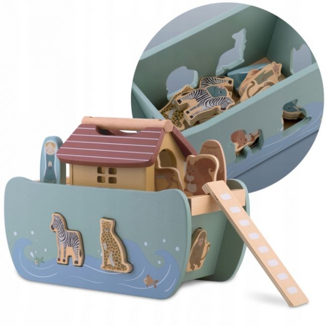 Jucarie educativa arca lui noe din lemn cu animalute, 17.5 x 13.5 x 20 cm, nukido nk-862 edeedi786200