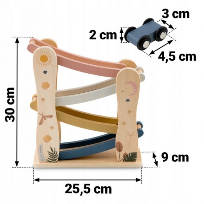 Rampa din lemn cu 4 masinute incluse, 25.5 x 9 x 30 cm, nukido nk-855 edeedi785500