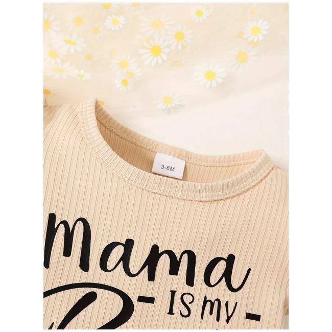 Set body crem cu inscriptie si fustita denim pentru fetite mbtu123-r2