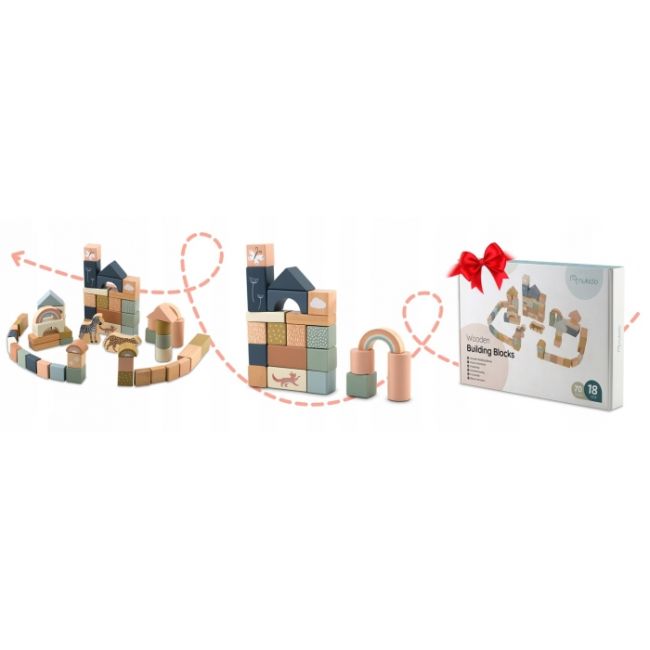 Set educational cu blocuri din lemn, 70 bucati, nukido nk-858 edeedi785800