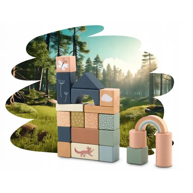 Set educational cu blocuri din lemn, 70 bucati, nukido nk-858 edeedi785800