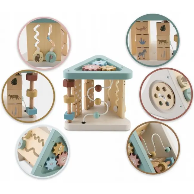 Triunghi educational din lemn cu diverse activitati, 18.5 x 17 cm, nukido nk-860 edeedi786000