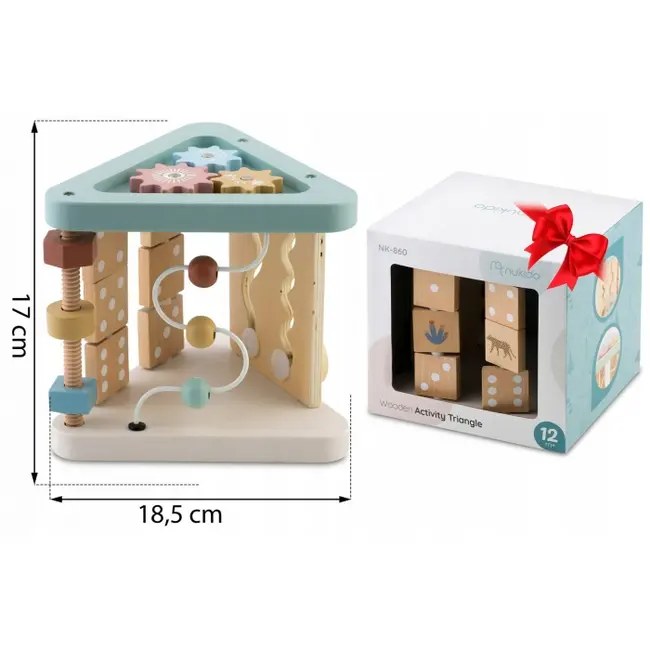 Triunghi educational din lemn cu diverse activitati, 18.5 x 17 cm, nukido nk-860 edeedi786000