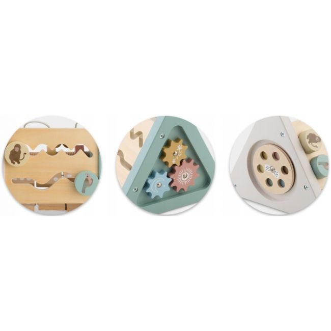 Triunghi educational din lemn cu diverse activitati, 18.5 x 17 cm, nukido nk-860 edeedi786000