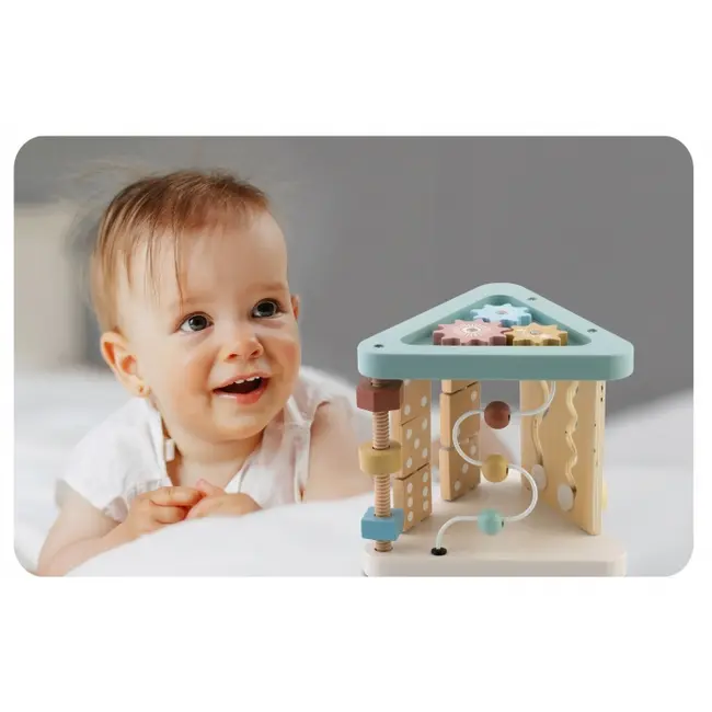 Triunghi educational din lemn cu diverse activitati, 18.5 x 17 cm, nukido nk-860 edeedi786000