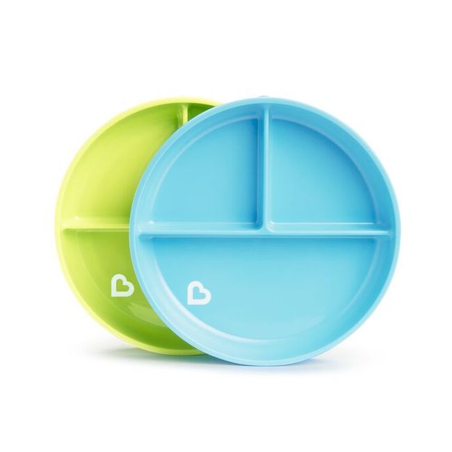 Munchkin Farfurie Stay Put, Cu Ventuza, Compartimentata, Set 2 Buc., 6L+ BLUE/GREEN
