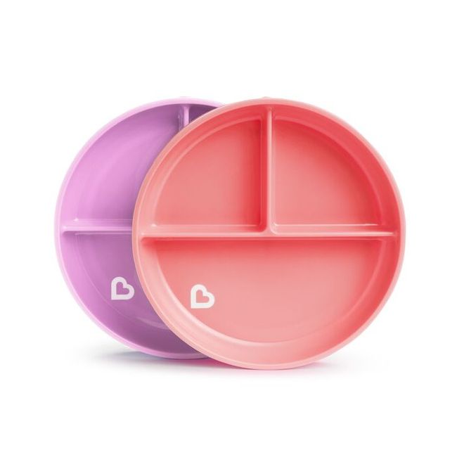 Munchkin Farfurie Stay Put, Cu Ventuza, Compartimentata, Set 2 Buc., 6L+ PINK/PURPLE
