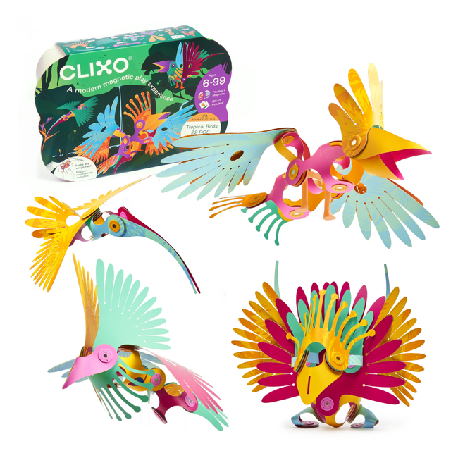 Clixo® joc magnetic de construit - pasari tropicale (22 piese)