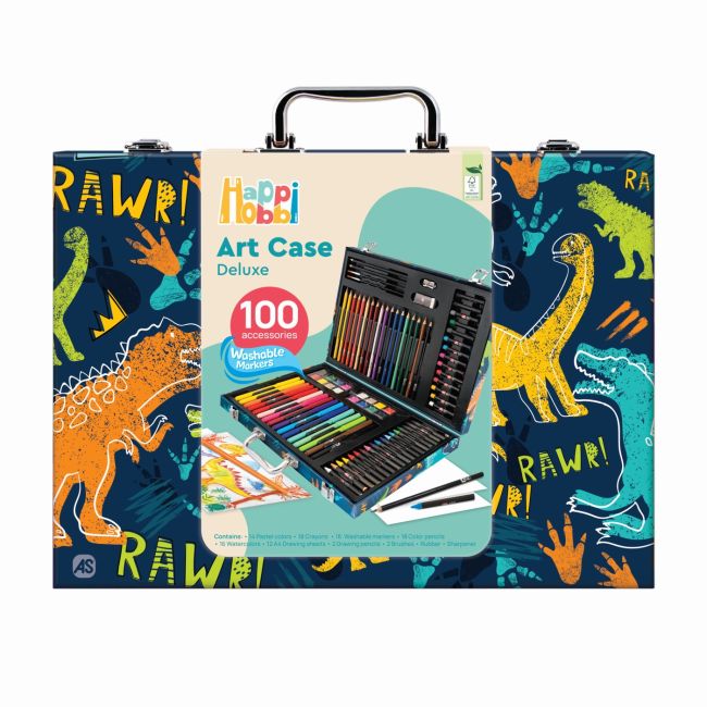 HAPPI HOBBI ART CASE SET DE DESEN DELUXE CU 100 DE ACCESORII DINOZAUR VIV1038-82059