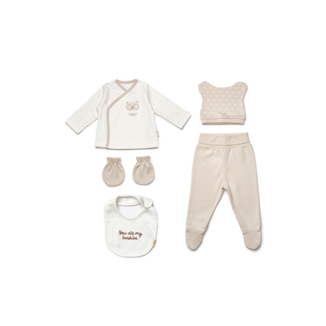 Set de 5 piese pentru nou nascut, 100% bumbac organic, TeddyBear, BabyCosy JEMBC-CSY8126