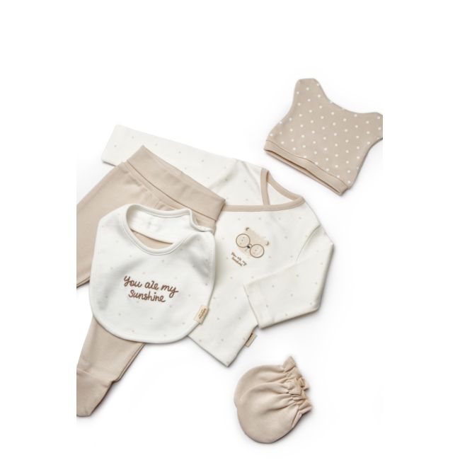 Set de 5 piese pentru nou nascut, 100% bumbac organic, TeddyBear, BabyCosy JEMBC-CSY8126